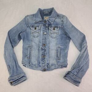 RARE Vtg Abercrombie & Fitch Floral Tag Denim Jacket S Y2K McBling Cropped Jean